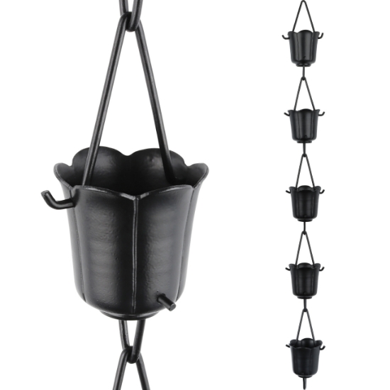 Picture of Rain Chains by JASINC Tulip Rain Chain Black 8.5 ft JAS4002BLK