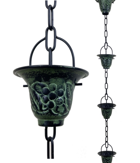 Picture of Rain Chains by JASINC Patina Grape Vine Rain Chain 8.5 ft JAS8005GN