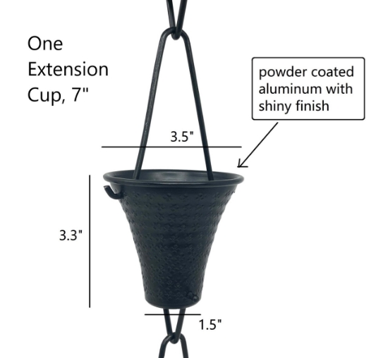 Picture of Rain Chains by JASINC Rainier Rain Chain Black 8.5 ft JAS3011BLK one cup with upper and lower links
