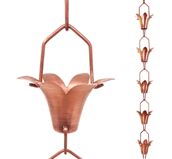 Picture of Rain Chains by JASINC Pure Copper Lily Rain Chain 8.5 ft JAS4001C